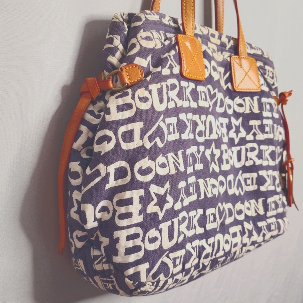 Dooney and Bourke Blue/White Graffiti Tote Leather Trim - Picture 3 of 14